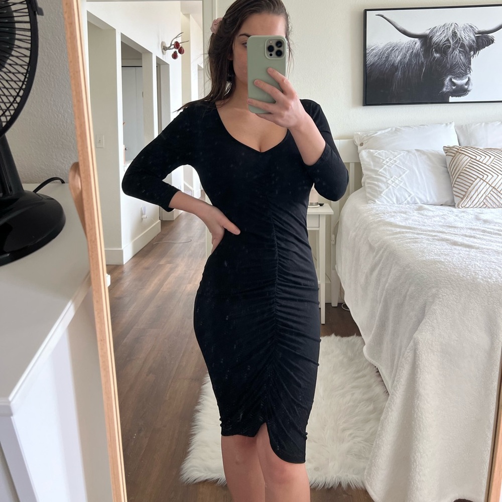 Elegant Black Ruched Dress